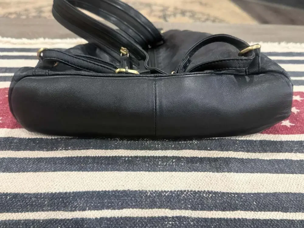 Great American Leather Works Black Leather Sling Backpack Embossed Floral Bag